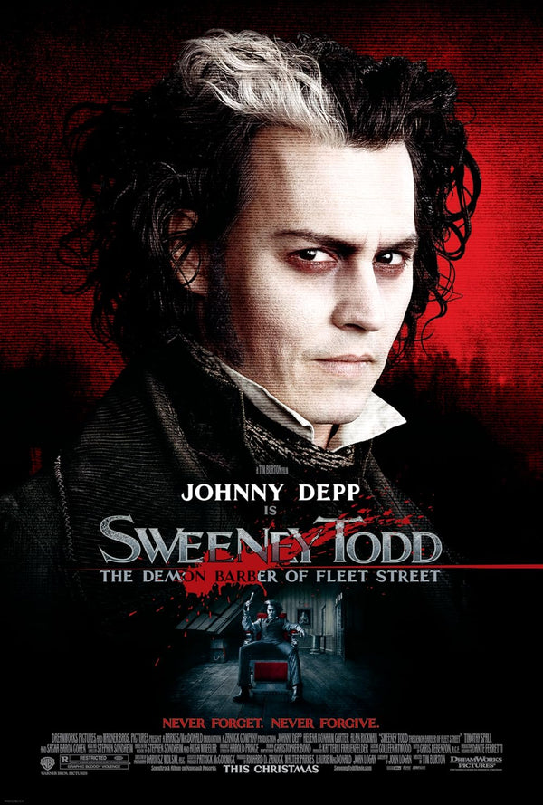 Sweeney Todd (2007) - Dark Musical Horror Thriller by Tim Burton Movie Poster | Film Wall Art Print