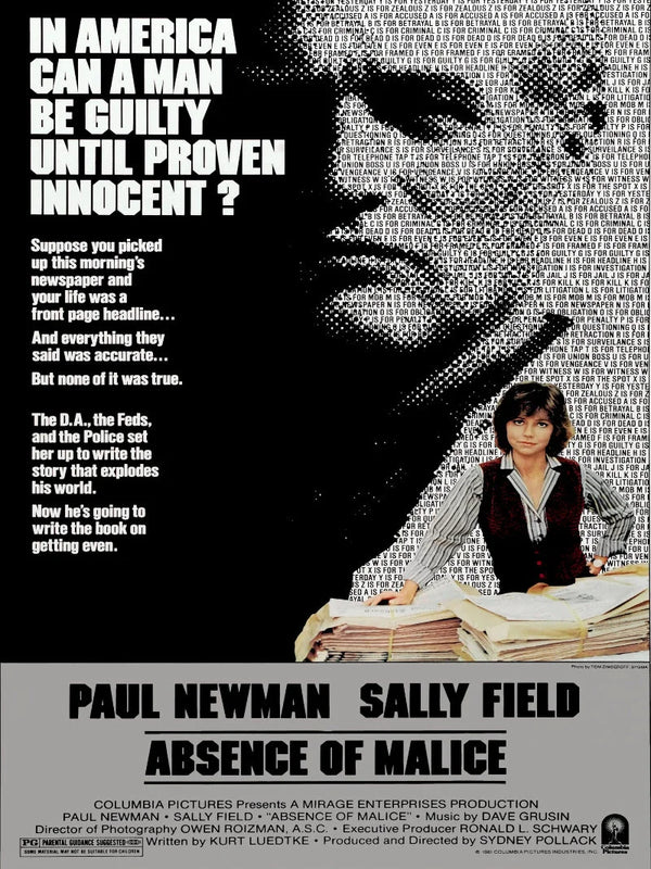 Absence of Malice Movie Poster - Paul Newman Sally Field Classic Movie Poster | Film Wall Art Print