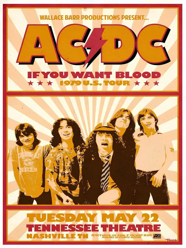 AC/DC 1979 US Tour Tennessee Theatre Poster - Vintage Rock Concert Movie Poster | Film Wall Art Print