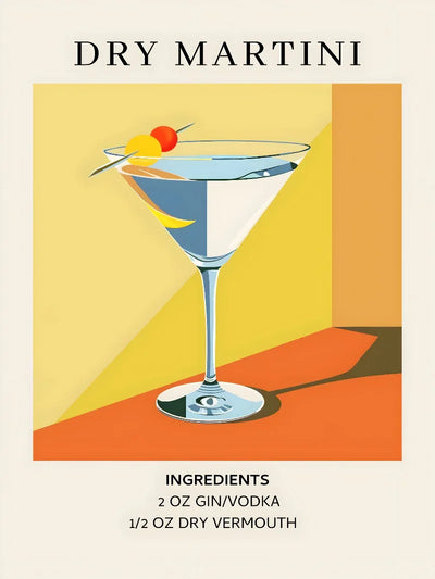 Dry Martini Cocktail Wall Art - Vintage Bar Print Decor Movie Poster | Film Wall Art Print
