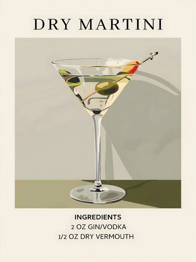 Dry Martini Cocktail Wall Art - Elegant Bar Decor Print Movie Poster | Film Wall Art Print