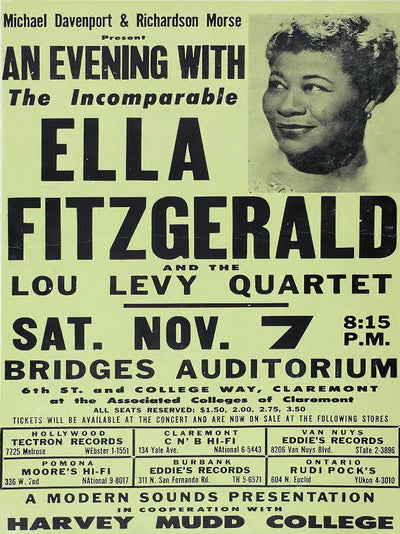 Ella Fitzgerald at Bridges Auditorium - Vintage Jazz Concert Poster Movie Poster | Film Wall Art Print