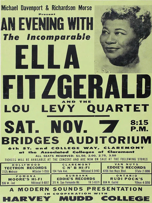Ella Fitzgerald at Bridges Auditorium - Vintage Jazz Concert Poster Movie Poster | Film Wall Art Print