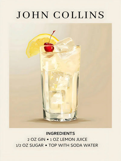 John Collins Cocktail Wall Art - Vintage Bar Poster Print Movie Poster | Film Wall Art Print