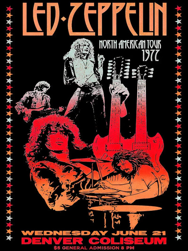 Led Zeppelin Denver Coliseum 1977 Concert Poster - Rare Rock Memorabilia Movie Poster | Film Wall Art Print