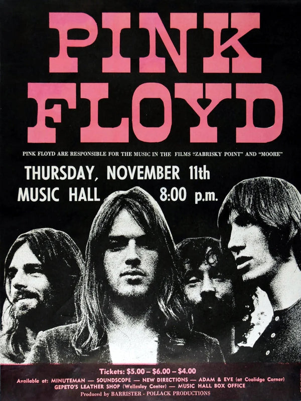 Pink Floyd at Music Hall Boston 1971 - Rare Concert Poster Movie Poster | Film Wall Art Print