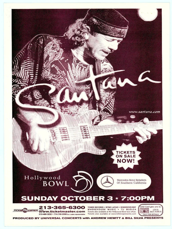 Santana at Hollywood Bowl LA 1999 Movie Poster - Iconic Concert Movie Poster | Film Wall Art Print