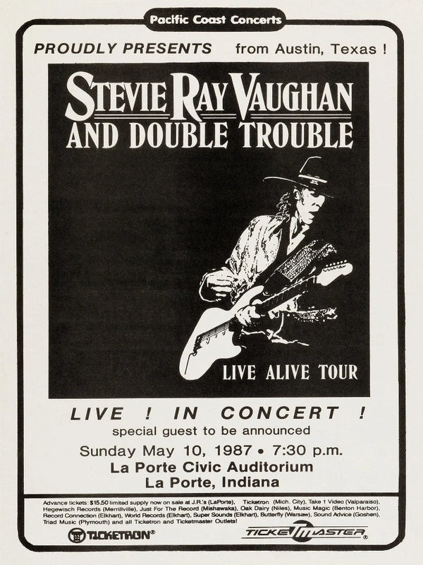 Stevie Ray Vaughan & Double Trouble Live 1987 La Porte Poster Movie Poster | Film Wall Art Print