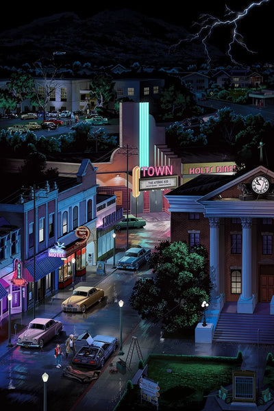 Time-Traveling DeLorean Art: Back to the Future (1985) Wall Poster - Premium Movie Poster