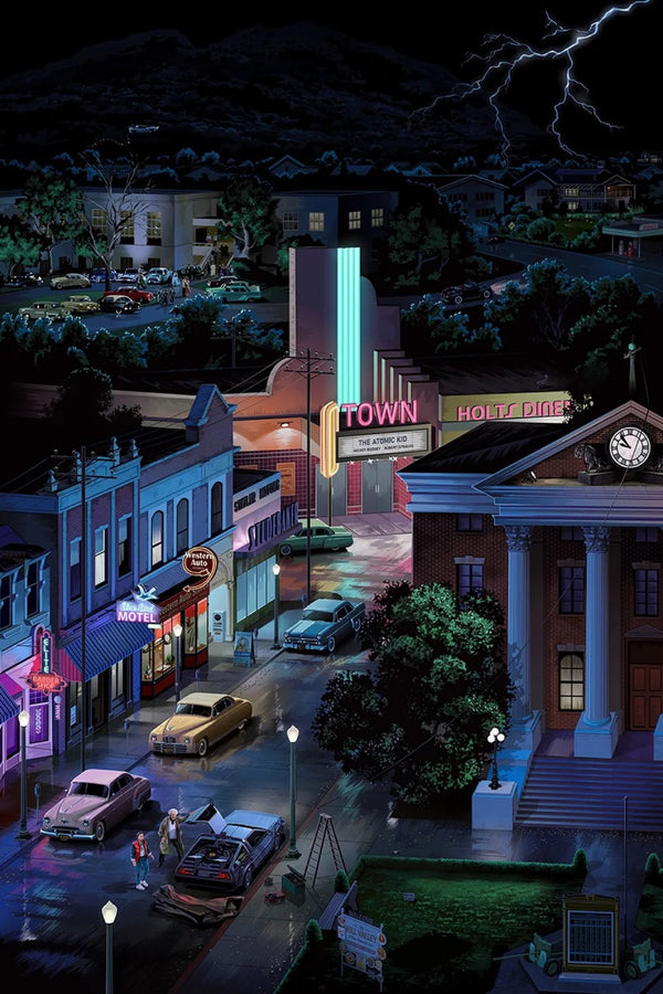 Time-Traveling DeLorean Art: Back to the Future (1985) Wall Poster - Premium Movie Poster